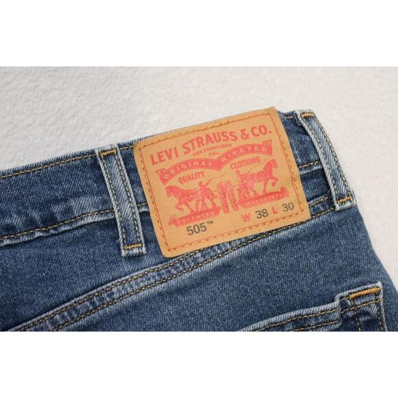 Levi's 505 Regular Fit Straight Stretch Rugged Denim Blue Jeans Mens Sz 38 x 30 - Picture 11 of 11